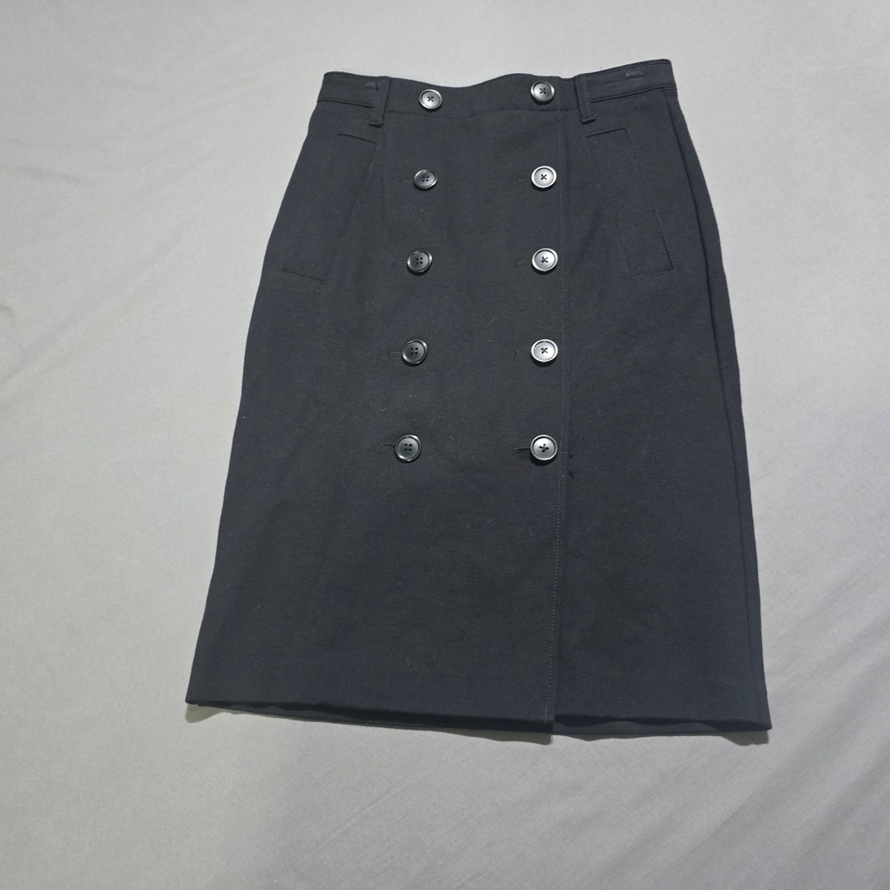 Ann Taylor Pencil Skirt Womens 0 Black Double Breasted Button Front High Waist